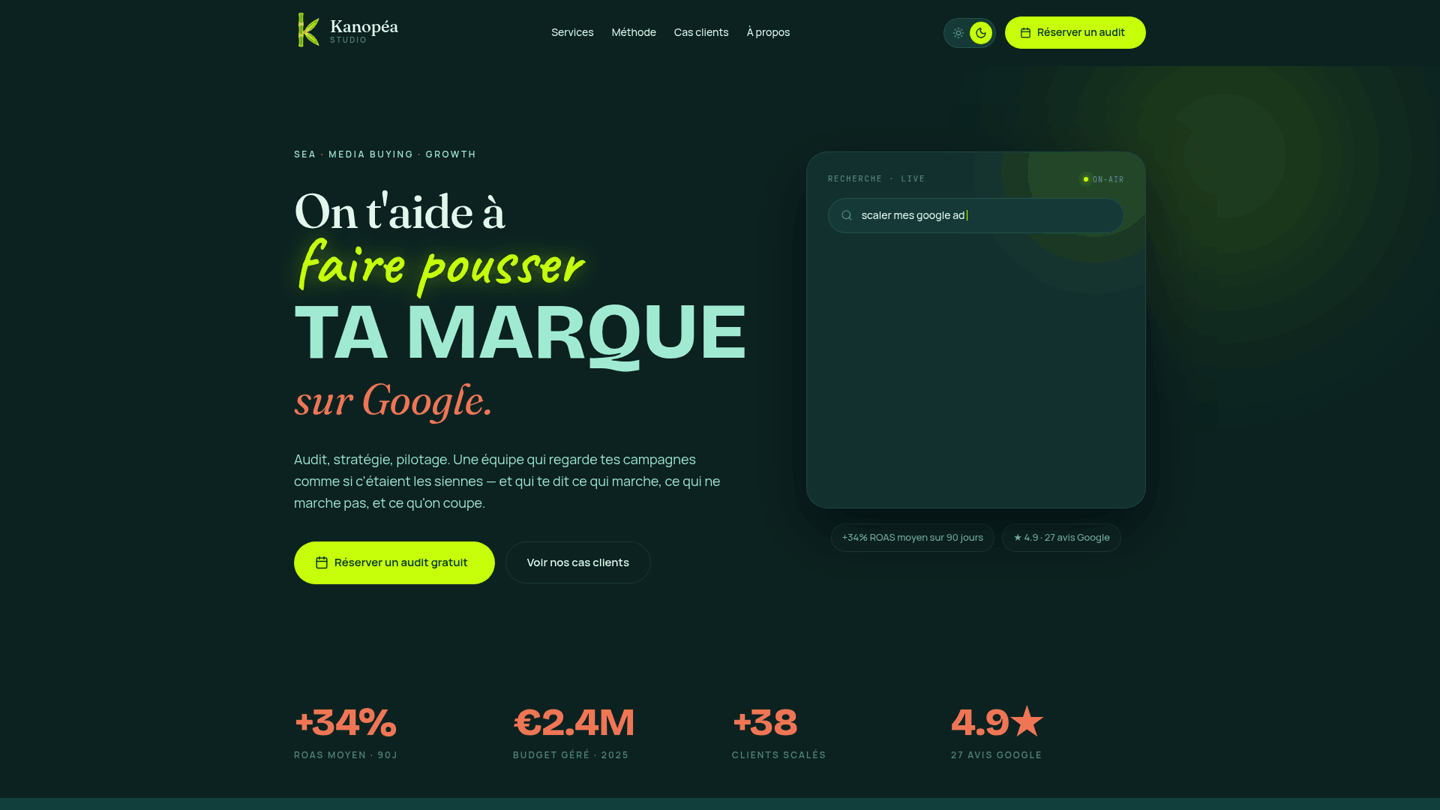 Kanopéa Studio · site complet · gif défilant